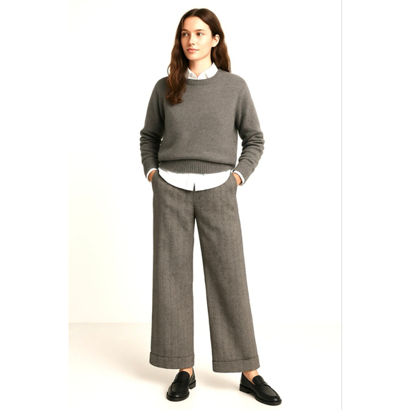Eddie Bauer Pants - Vintage Eddie Bauer Wool Herringbone Wide Leg Trouser Pants Academia Heritage 8